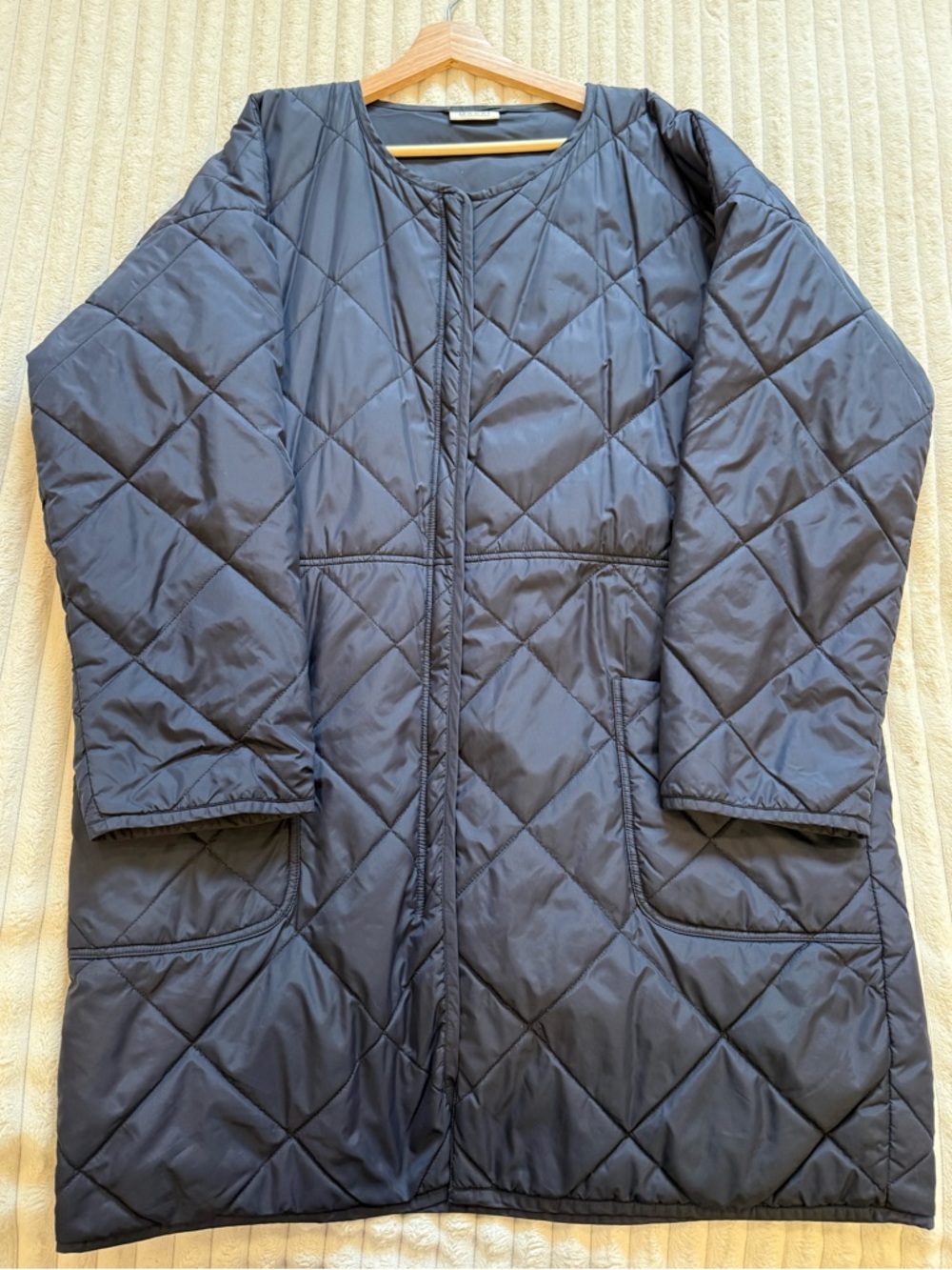 Masai Copenhagen Diamond-Quilted Longline Puffer Jacket in Navy